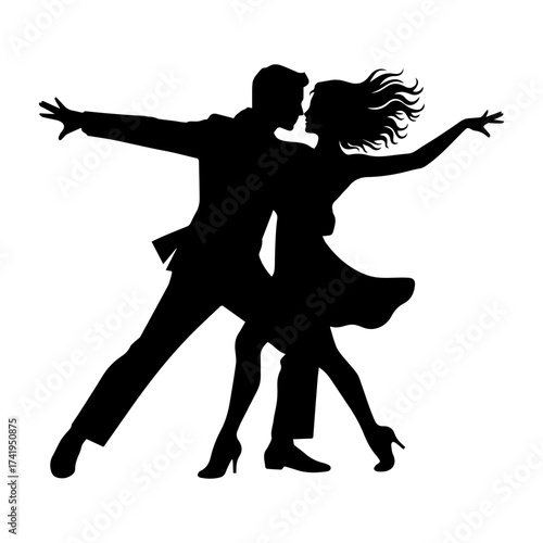 A couple dancing in a dynamic ballroom pose vector silhouette