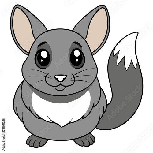 Charming cartoon chinchilla sitting isolated on white background