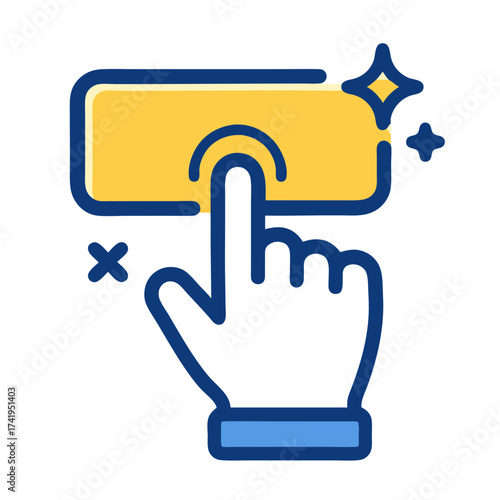 Clean digital marketing graphic of a hand clicking a button, symbolizing online interaction, user engagement, and call-to-action effectiveness in web design