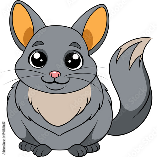 Cartoon chinchilla vector illustration on transparent background, front view