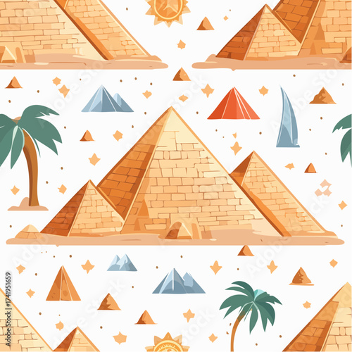 A seamless Egyptian pyramid geometric pattern with angular shapes. Great for wallpapers, branding, and historical surfaces.