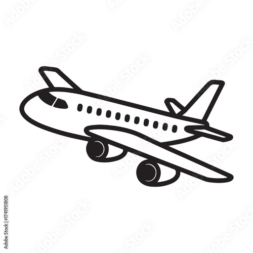 Simplified Airplane Illustration Minimalist Black and White Line Art Design Depicting Flight and Travel Graphic Representation of Aviation