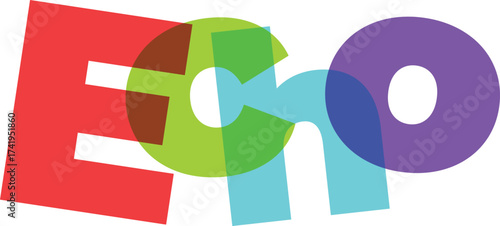 Bold and Colorful Eco Word Graphic with Transparent Overlapping Letters