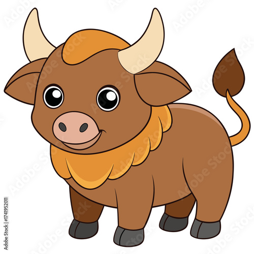 Cute cartoon bull illustration with friendly expression vector image