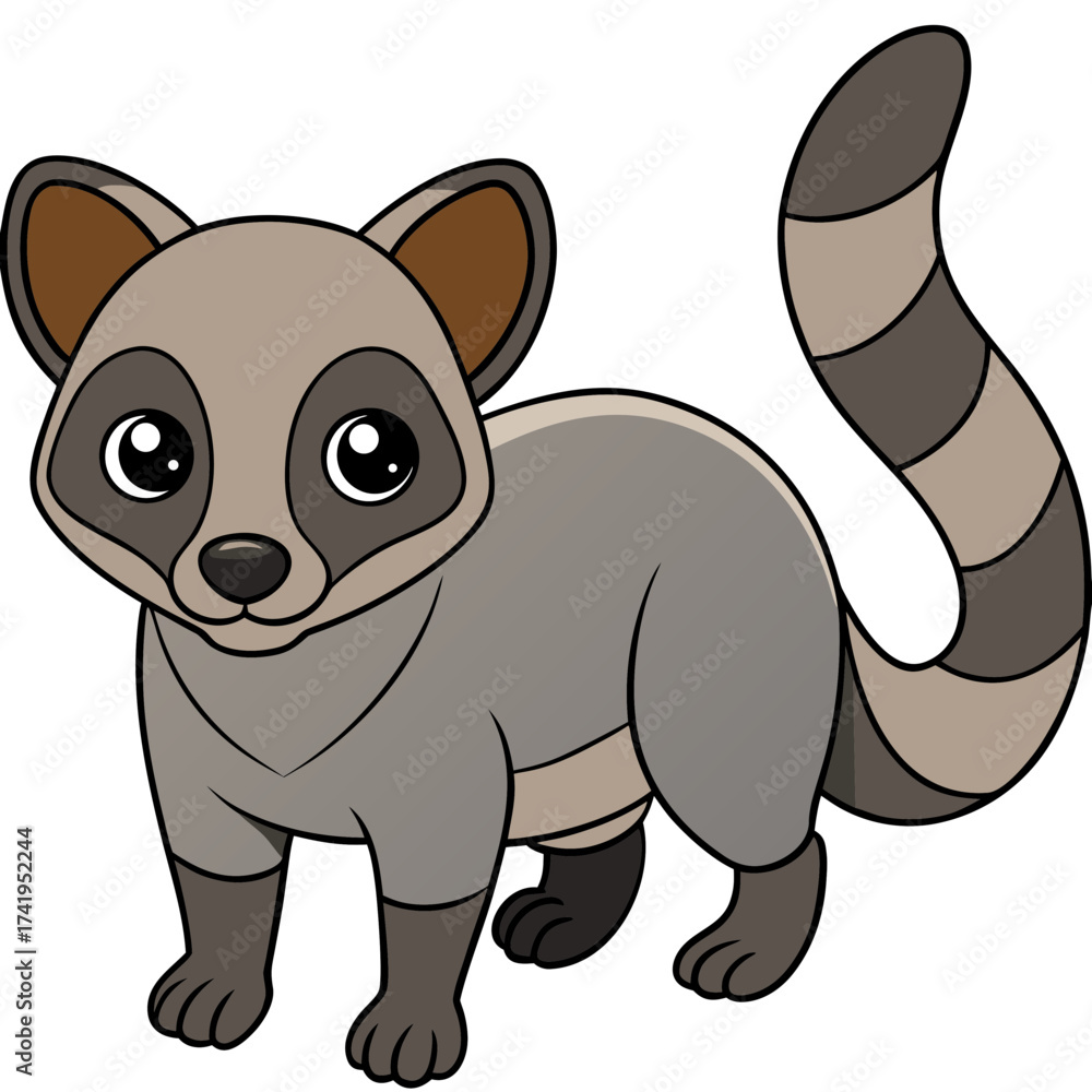 Naklejka premium Cute Cartoon Ring-Tailed Lemur Standing Upright on White Background