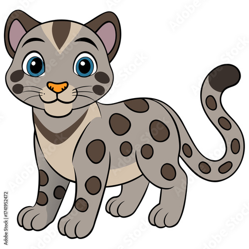 Cartoon clouded leopard cub posing in a vector illustration