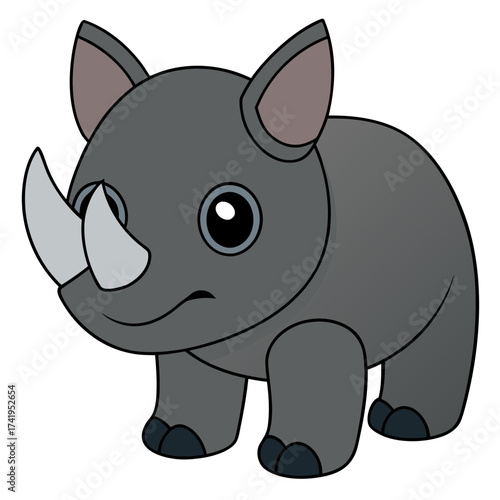 Cartoon style rhino with big eyes standing cheerfully