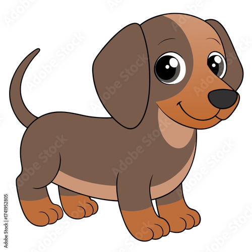 Cute cartoon dachshund puppy illustration on white background