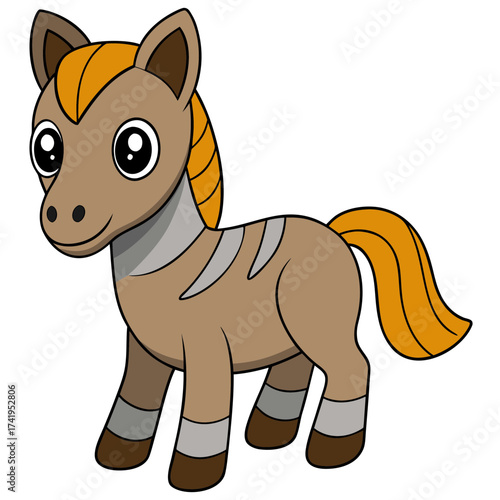 Adorable cartoon horse standing isolated on a white background