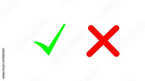 Animated green check mark and red cross icons in brush line style. Perfect for approval, rejection, yes/no, or checklist. Includes smooth animations with transparent alpha channel for easy overlay.