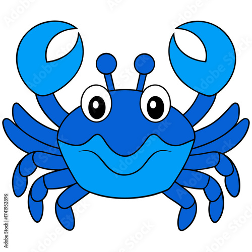 Cute blue crab cartoon character with rounded shape design