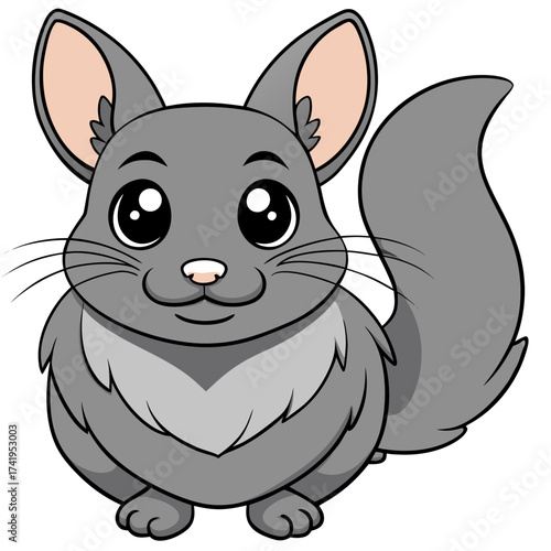Cute gray cartoon chinchilla with big eyes isolated art