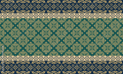 pattern designs with yellow color flowers on Dark Green and blue color background , design for fabric or various pattern printing works.