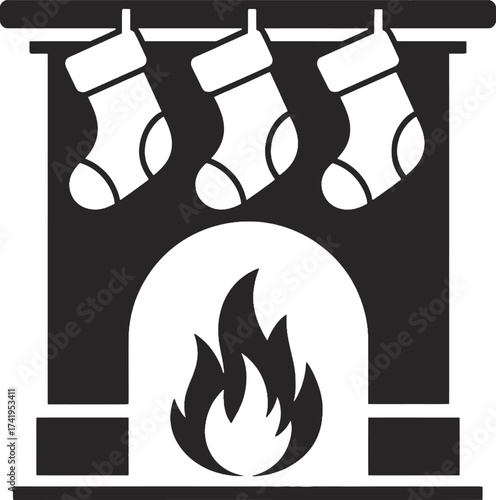 Festive christmas fireplace with stockings hanging ideal for designs silhouette on transparent background