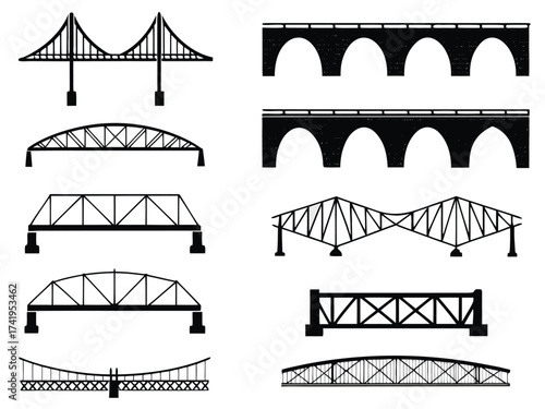 Set of bridge illustrated on white


