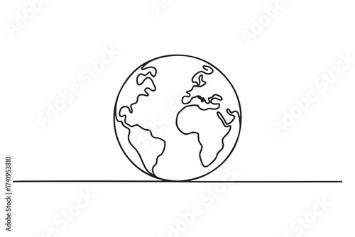Globe in single line drawing style simple world map outline vector for contemporary design
