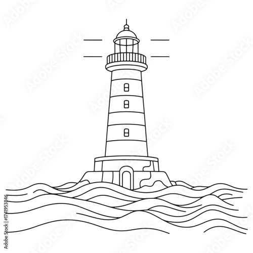 Detailed Lighthouse Illustration Towering Over the Sea A Beacon of Hope and Guidance for Mariners at Sea