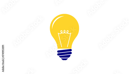 Yellow light bulb graphic with a blue base, representing a brilliant idea, creative inspiration, innovative thinking, and the spark of a new solution