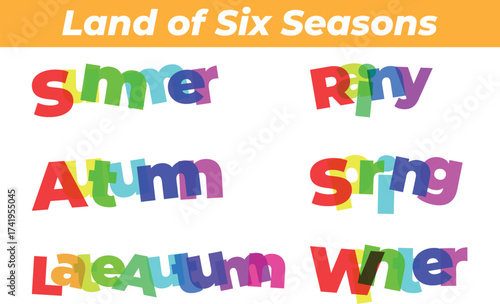 Six Seasons colorful text illustration for educational and promotional purpose