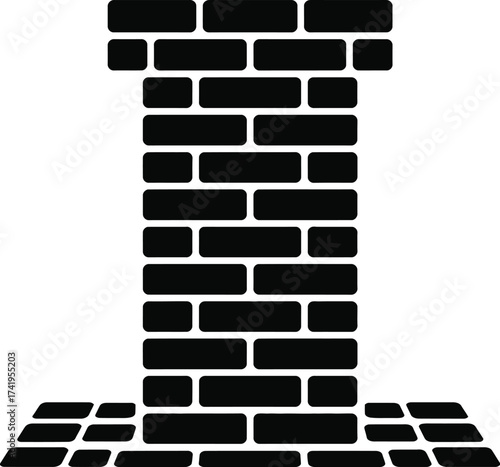 Simple black brick pillar illustration with a clean design on transparent background silhouette