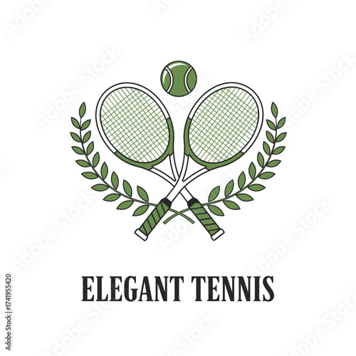  racket  laurel wreath racket ball green tennis elegant sport illustration design