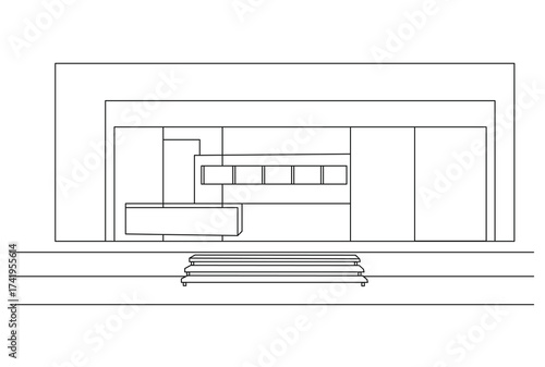 Minimalist vector illustration of coffee shop exterior with detailed storefront facade, windows, and door. Perfect for architecture, business, cityscape, retail design, or urban concept themes.