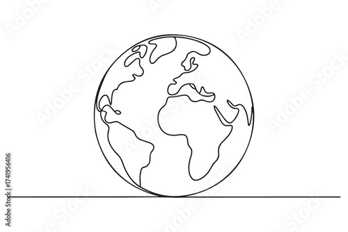 Globe in single line drawing style simple world map outline vector for contemporary design
