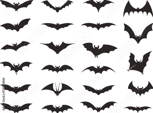 Bats collection isolated on white

