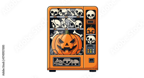 Halloween themed vending machine filled with skulls, pumpkins and bones for spooky season
