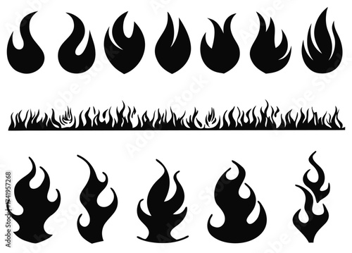 Set of flames illustrated on white background

