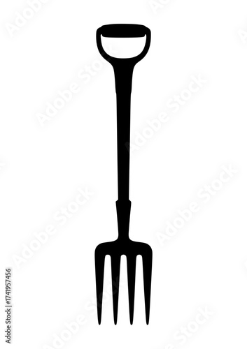 Silhouette of a garden fork with four tines and long handle