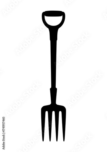 Silhouette of a garden fork with four tines and long handle