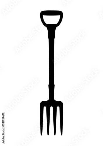 Silhouette of a garden fork with four tines and long handle