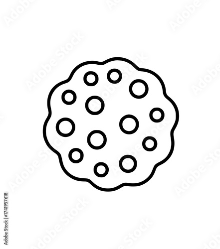 Minimalistic black outline illustration of a chocolate chip cookie