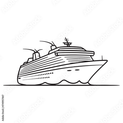Monochromatic Cruise Ship Illustration A Majestic Vessel Sailing the Seas in a Timeless Design
