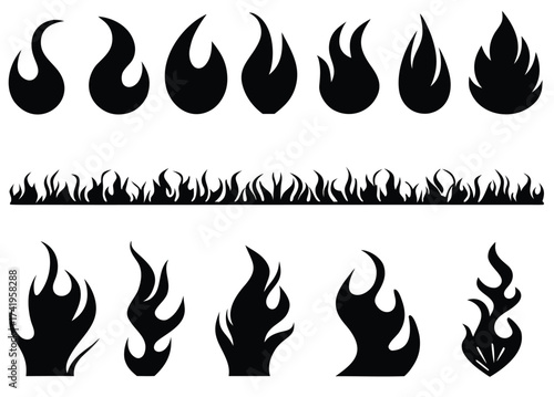Set of flames illustrated on white background

