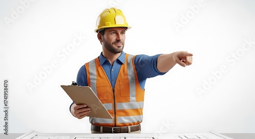 Construction Supervisor Inspecting Site Plans in Safety Gear