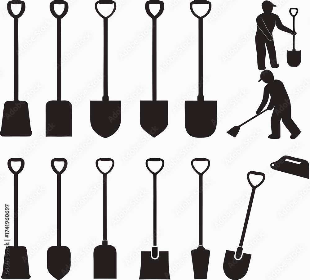 Naklejka premium People with shovels illustrated on white