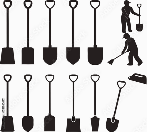 People with shovels illustrated on white

