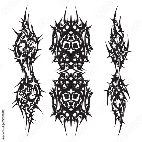 Neo Tribal Vector Shape – Gothic Y2K Sharp Element for Graphic Design