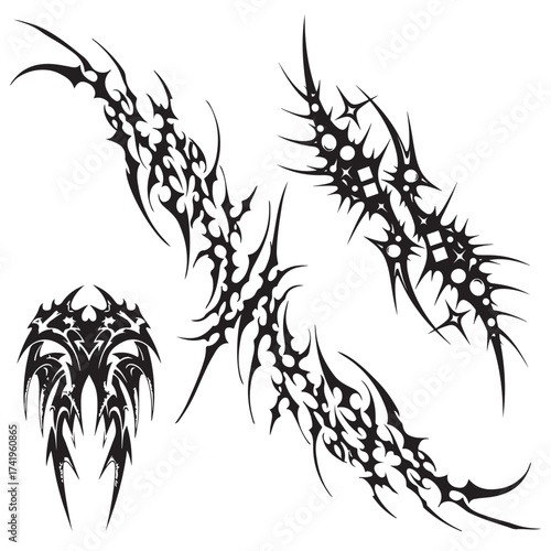 Neo Tribal Vector Shape – Gothic Y2K Sharp Element for Graphic Design