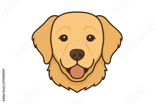 Golden Retriever dog head face vector illustration. Cute happy puppy smile cartoon icon. Pet animal portrait symbol for logo, t-shirt design or vet clinic. Isolated on white.