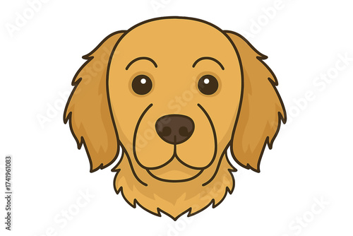 Golden Retriever dog head cartoon vector icon. Cute puppy face illustration for pet shop logo, vet clinic or animal care symbol. Happy friendly canine breed character design.