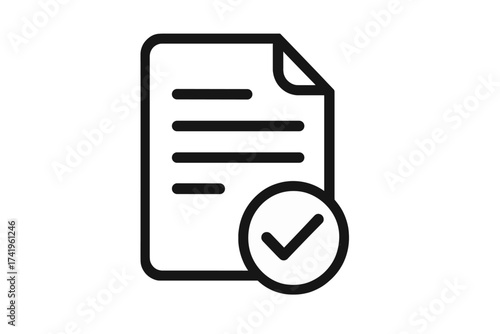 Approved document icon with checkmark. Concept of agreement, contract, or certified license. Compliance, verification, and validation symbol. Vector illustration on transparent background.