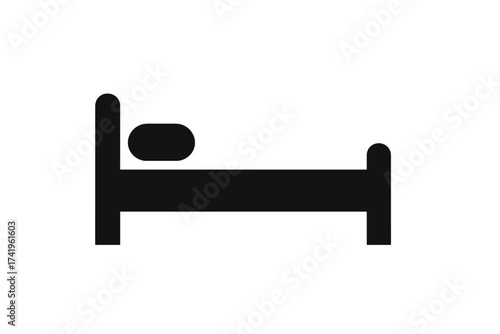 Bed icon vector for hotel and accommodation sign. Simple sleep symbol for motel, hostel, or guesthouse. Bedroom furniture pictogram isolated on white background. Rest concept.