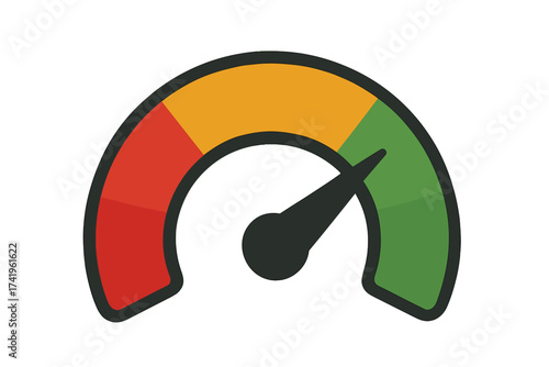 Efficiency gauge icon set. Measuring gauge indicator vector illustration. Performance meter concept. Speedometer, tachometer for speed, level, and performance measurement.