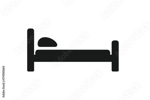 Bed icon vector for sleep and rest. Hotel, motel accommodation sign. Simple flat symbol for bedroom, hostel, booking service. Minimalist pictogram isolated on white.