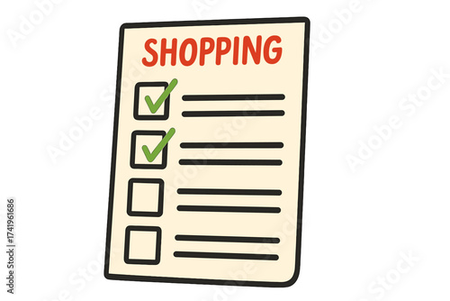 Shopping list with checkmarks. To-do list for grocery shopping and planning. Concept of organization, task management, and completed goals. 3D cartoon vector illustration isolated.