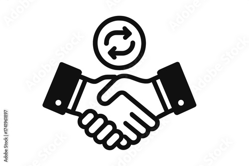 Handshake icon with an exchange symbol for a win-win situation. Business agreement, partnership, and successful deal concept. Vector for collaboration and mutual benefit.