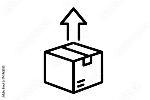 Export box vector line icon. Sending package symbol. Shipping and delivery concept. Logistics and distribution sign. Upload from container. Outgoing parcel. Import freight.